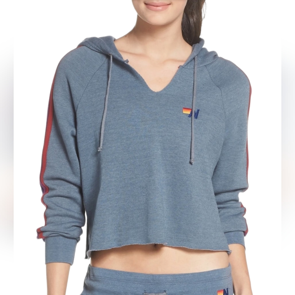 Aviator nation split neck hoodie gray small